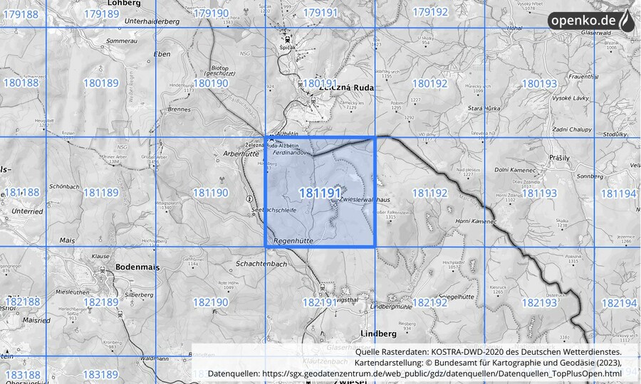 Übersichtskarte des KOSTRA-DWD-2020-Rasterfeldes Nr. 181191
