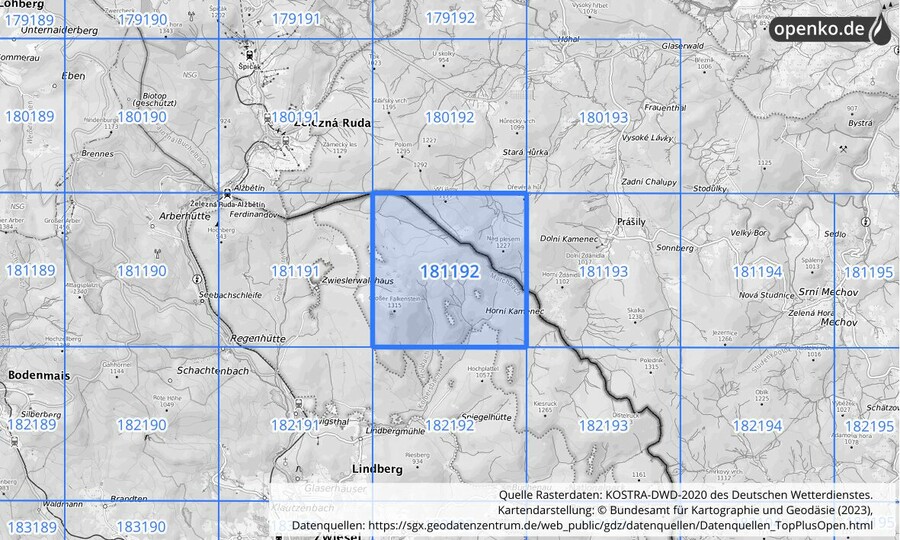 Übersichtskarte des KOSTRA-DWD-2020-Rasterfeldes Nr. 181192