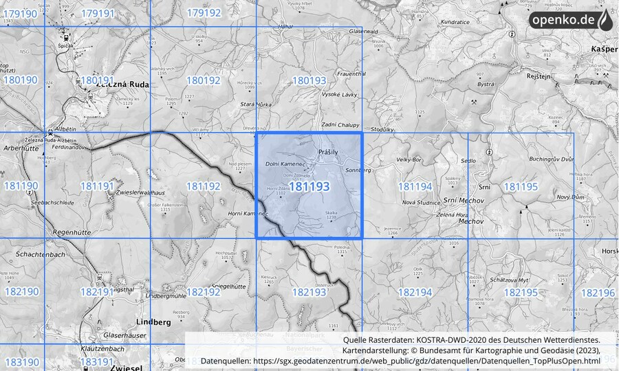 Übersichtskarte des KOSTRA-DWD-2020-Rasterfeldes Nr. 181193