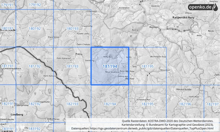 Übersichtskarte des KOSTRA-DWD-2020-Rasterfeldes Nr. 181194