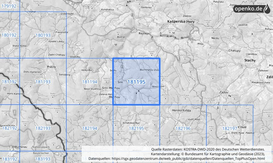 Übersichtskarte des KOSTRA-DWD-2020-Rasterfeldes Nr. 181195