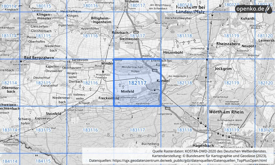 Übersichtskarte des KOSTRA-DWD-2020-Rasterfeldes Nr. 182117