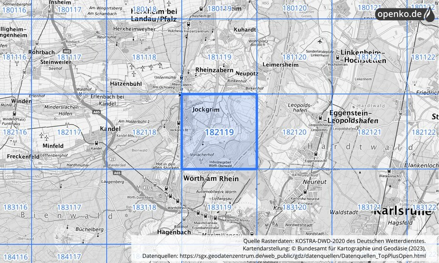 Übersichtskarte des KOSTRA-DWD-2020-Rasterfeldes Nr. 182119