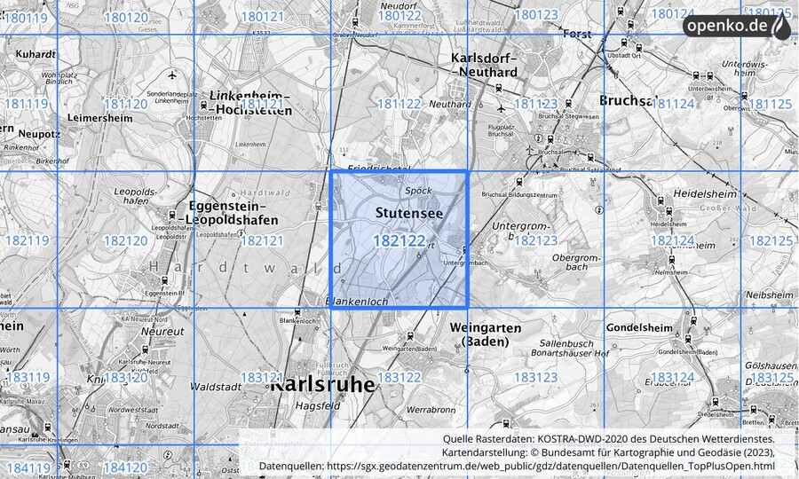 Übersichtskarte des KOSTRA-DWD-2020-Rasterfeldes Nr. 182122