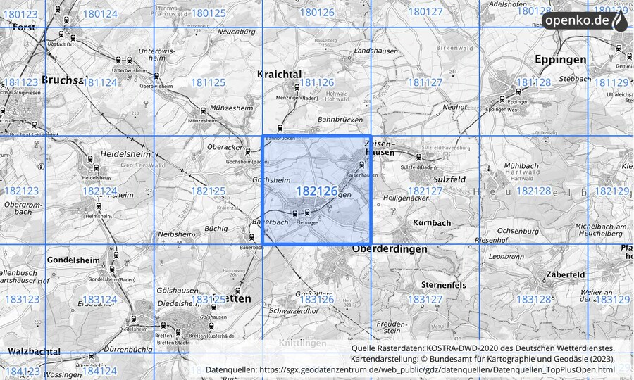 Übersichtskarte des KOSTRA-DWD-2020-Rasterfeldes Nr. 182126