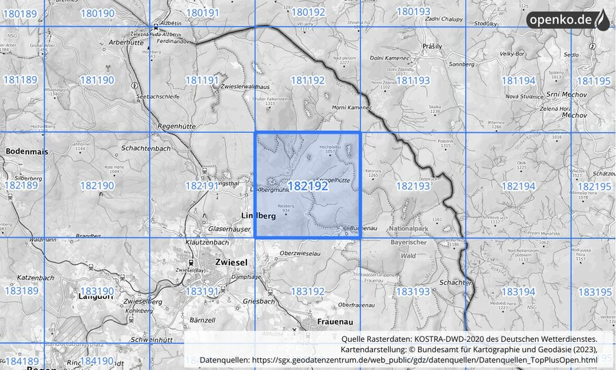 Übersichtskarte des KOSTRA-DWD-2020-Rasterfeldes Nr. 182192