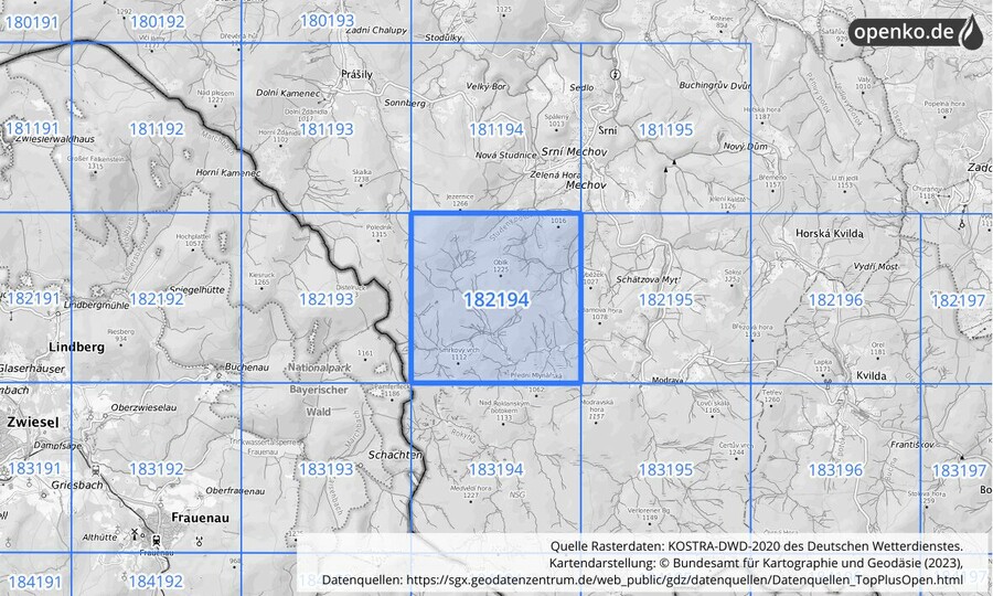 Übersichtskarte des KOSTRA-DWD-2020-Rasterfeldes Nr. 182194