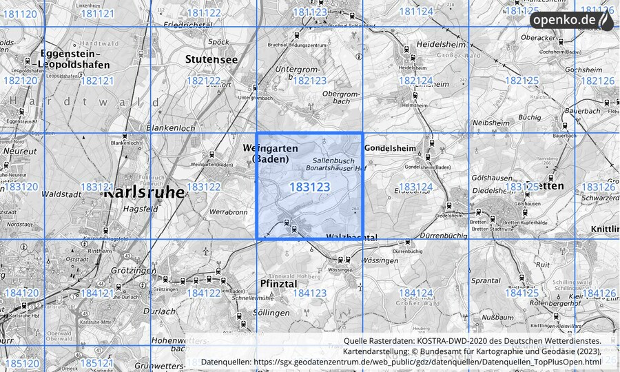 Übersichtskarte des KOSTRA-DWD-2020-Rasterfeldes Nr. 183123