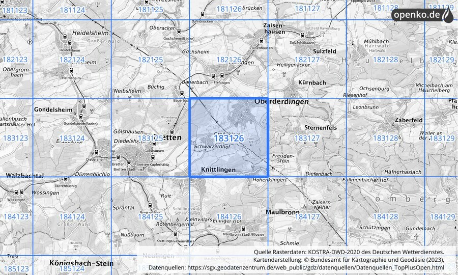 Übersichtskarte des KOSTRA-DWD-2020-Rasterfeldes Nr. 183126