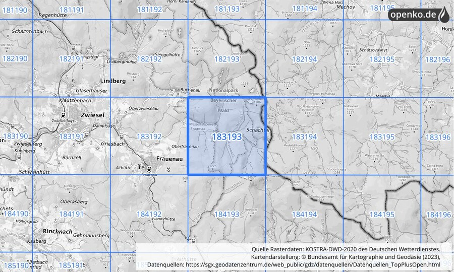 Übersichtskarte des KOSTRA-DWD-2020-Rasterfeldes Nr. 183193