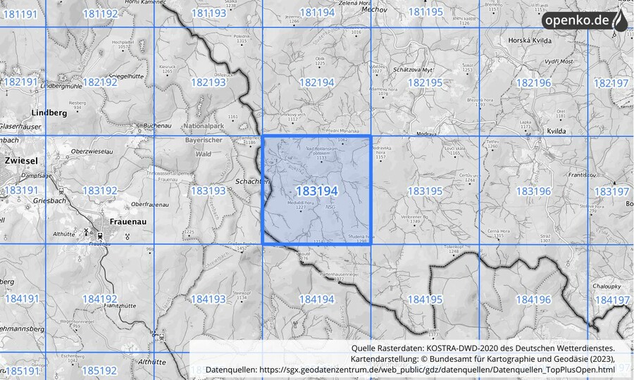 Übersichtskarte des KOSTRA-DWD-2020-Rasterfeldes Nr. 183194