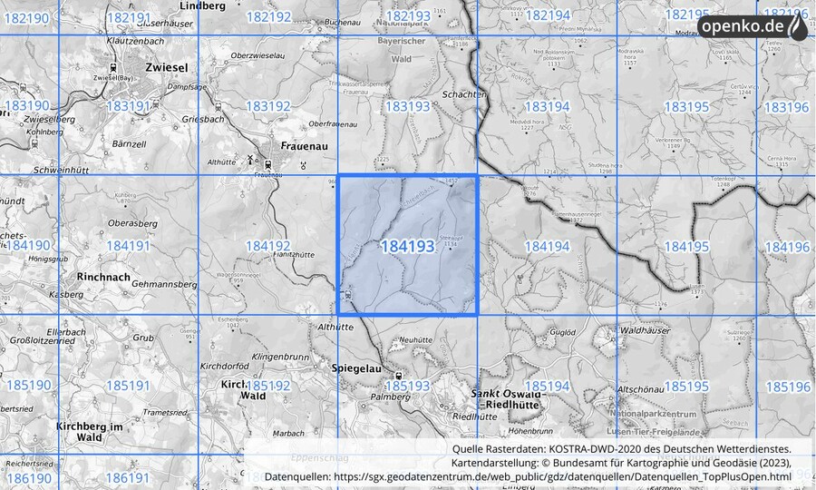 Übersichtskarte des KOSTRA-DWD-2020-Rasterfeldes Nr. 184193