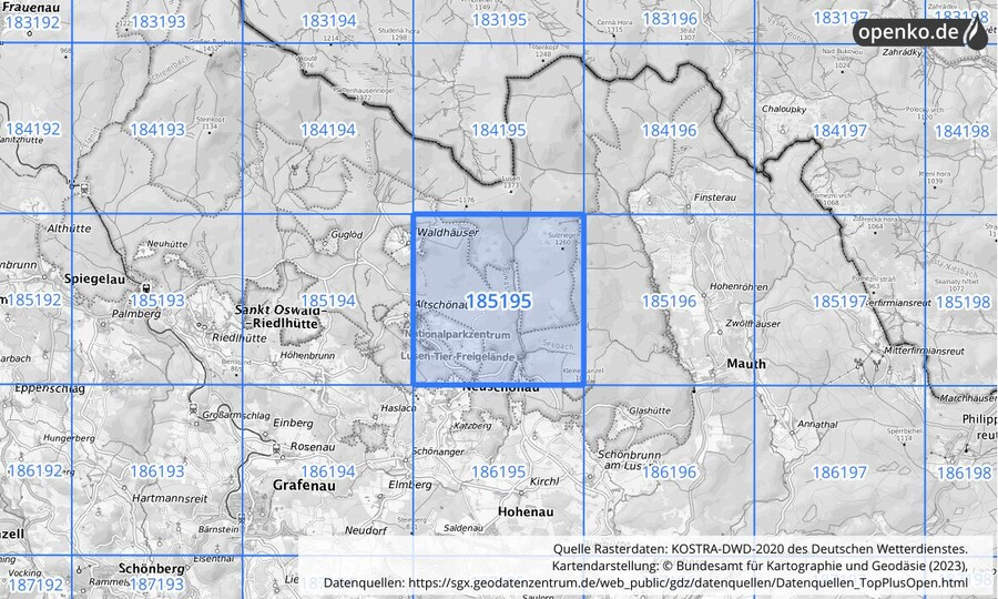 Übersichtskarte des KOSTRA-DWD-2020-Rasterfeldes Nr. 185195