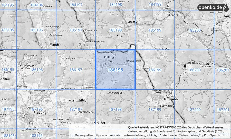 Übersichtskarte des KOSTRA-DWD-2020-Rasterfeldes Nr. 186198