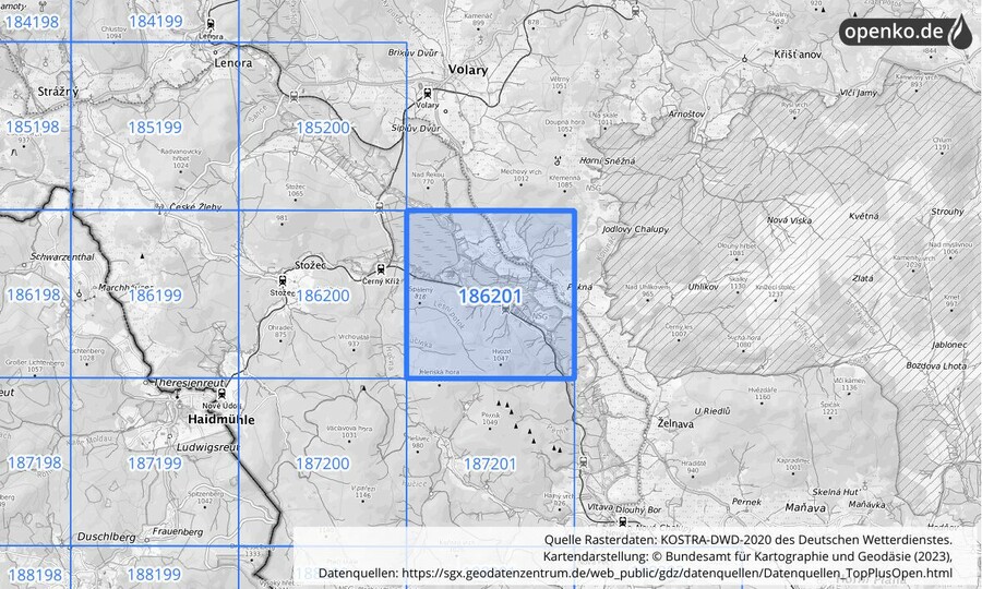 Übersichtskarte des KOSTRA-DWD-2020-Rasterfeldes Nr. 186201