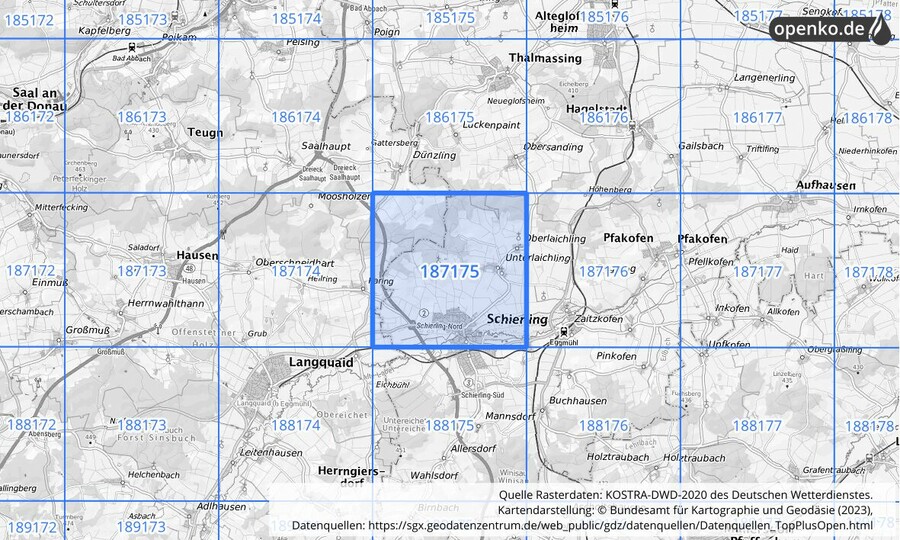 Übersichtskarte des KOSTRA-DWD-2020-Rasterfeldes Nr. 187175