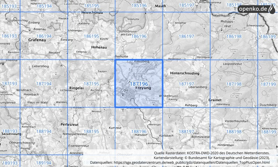 Übersichtskarte des KOSTRA-DWD-2020-Rasterfeldes Nr. 187196