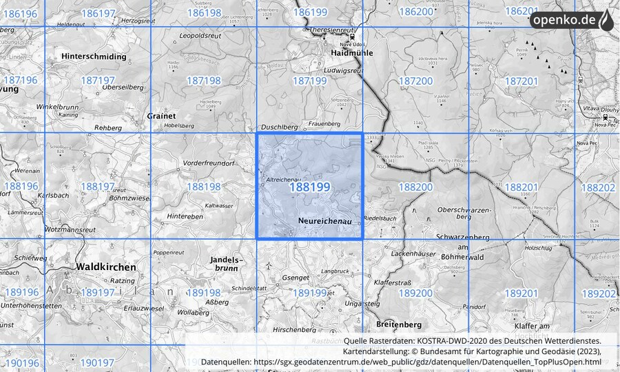 Übersichtskarte des KOSTRA-DWD-2020-Rasterfeldes Nr. 188199