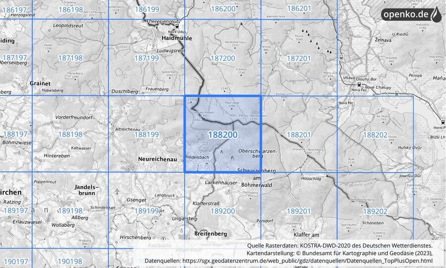 Übersichtskarte des KOSTRA-DWD-2020-Rasterfeldes Nr. 188200