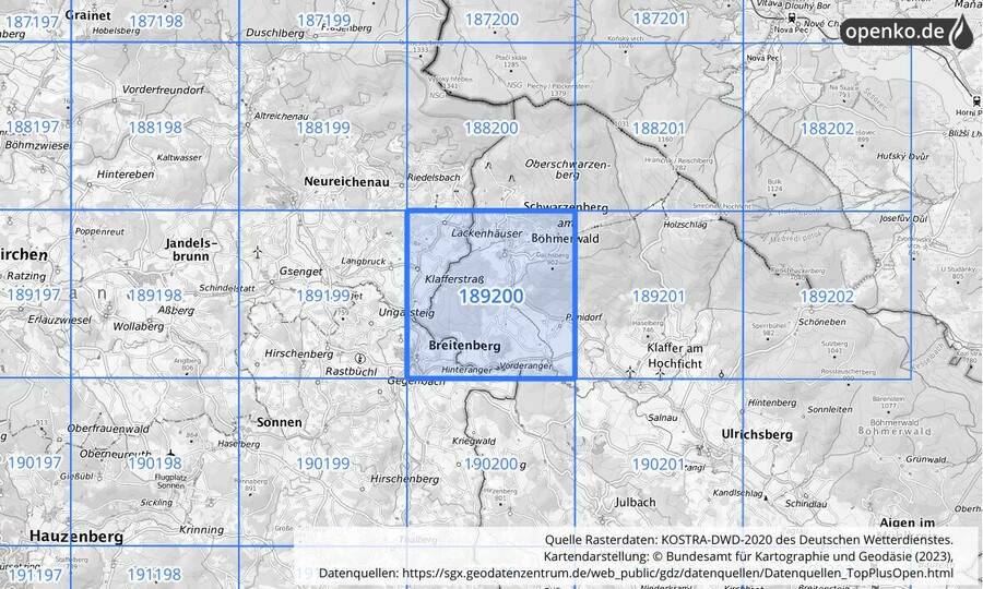 Übersichtskarte des KOSTRA-DWD-2020-Rasterfeldes Nr. 189200