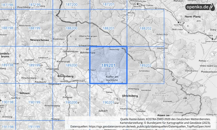 Übersichtskarte des KOSTRA-DWD-2020-Rasterfeldes Nr. 189201