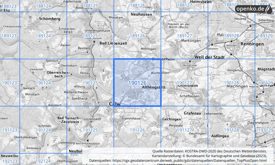 Übersichtskarte des KOSTRA-DWD-2020-Rasterfeldes Nr. 190126