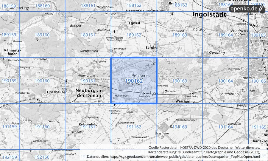 Übersichtskarte des KOSTRA-DWD-2020-Rasterfeldes Nr. 190162