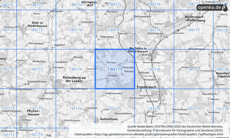 Übersichtskarte des KOSTRA-DWD-2020-Rasterfeldes Nr. 190175