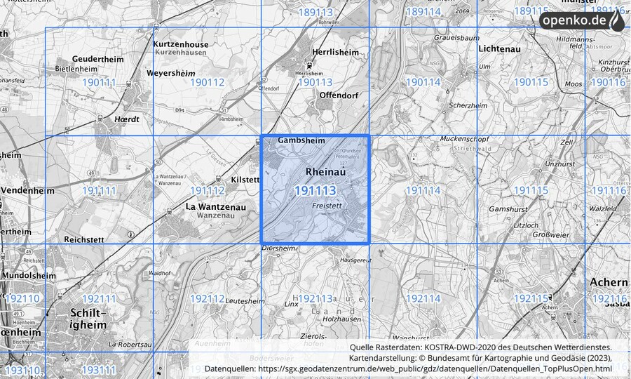 Übersichtskarte des KOSTRA-DWD-2020-Rasterfeldes Nr. 191113