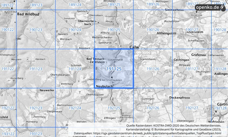 Übersichtskarte des KOSTRA-DWD-2020-Rasterfeldes Nr. 191125