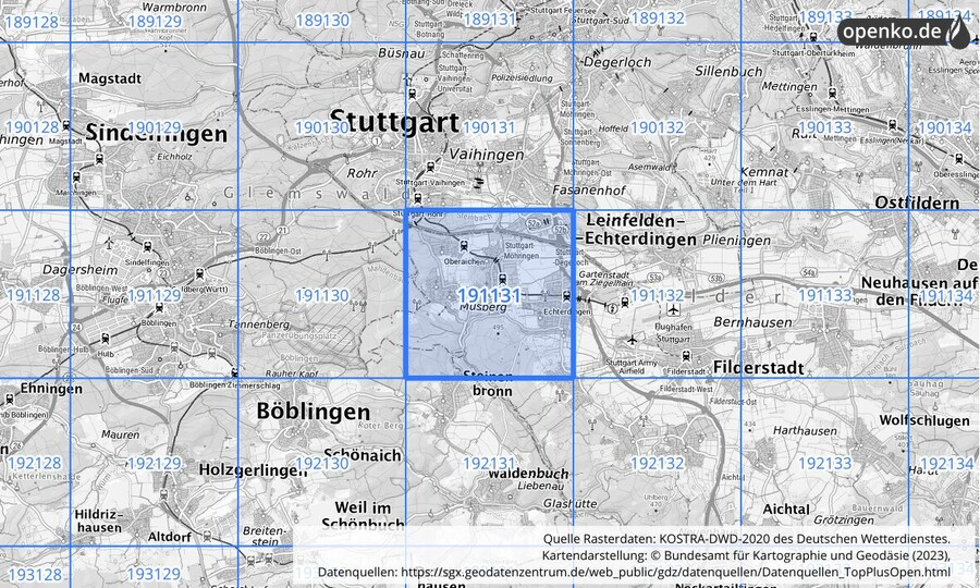 Übersichtskarte des KOSTRA-DWD-2020-Rasterfeldes Nr. 191131