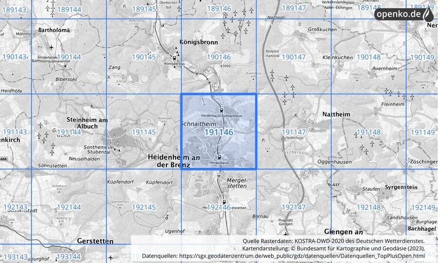 Übersichtskarte des KOSTRA-DWD-2020-Rasterfeldes Nr. 191146