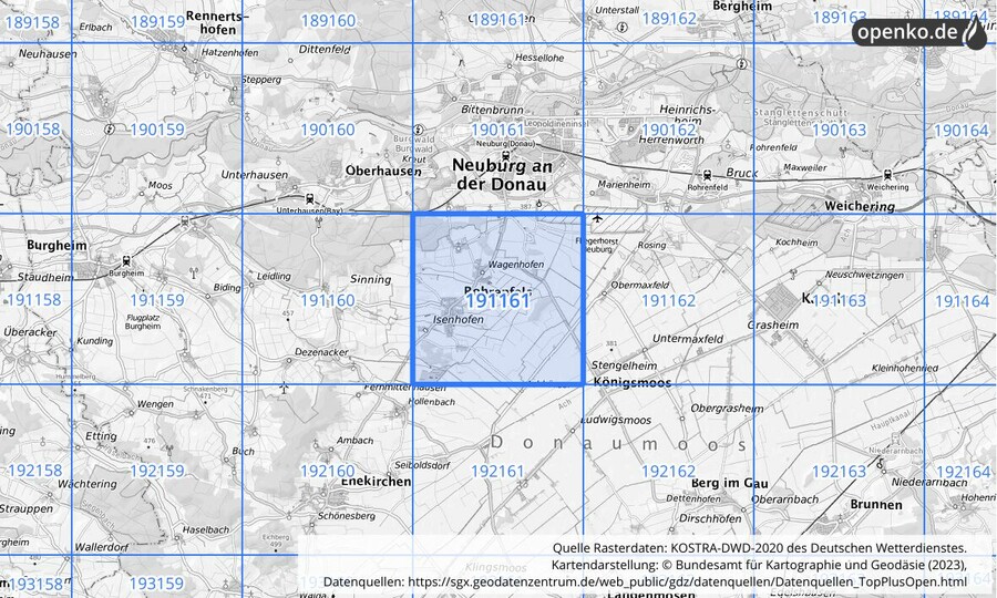Übersichtskarte des KOSTRA-DWD-2020-Rasterfeldes Nr. 191161