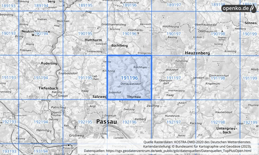 Übersichtskarte des KOSTRA-DWD-2020-Rasterfeldes Nr. 191196