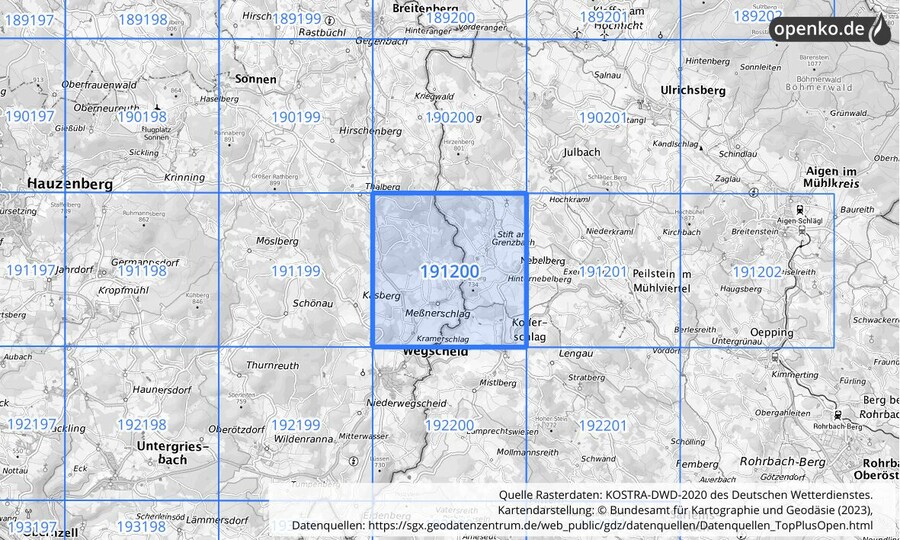 Übersichtskarte des KOSTRA-DWD-2020-Rasterfeldes Nr. 191200