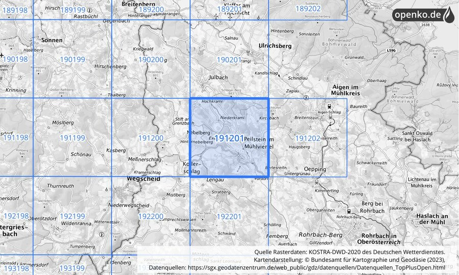 Übersichtskarte des KOSTRA-DWD-2020-Rasterfeldes Nr. 191201