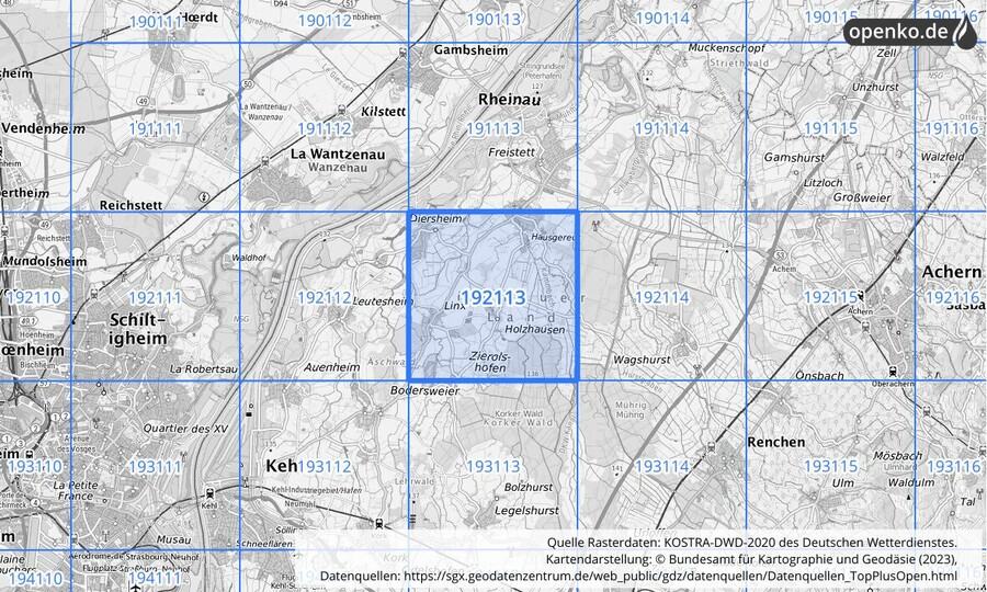 Übersichtskarte des KOSTRA-DWD-2020-Rasterfeldes Nr. 192113