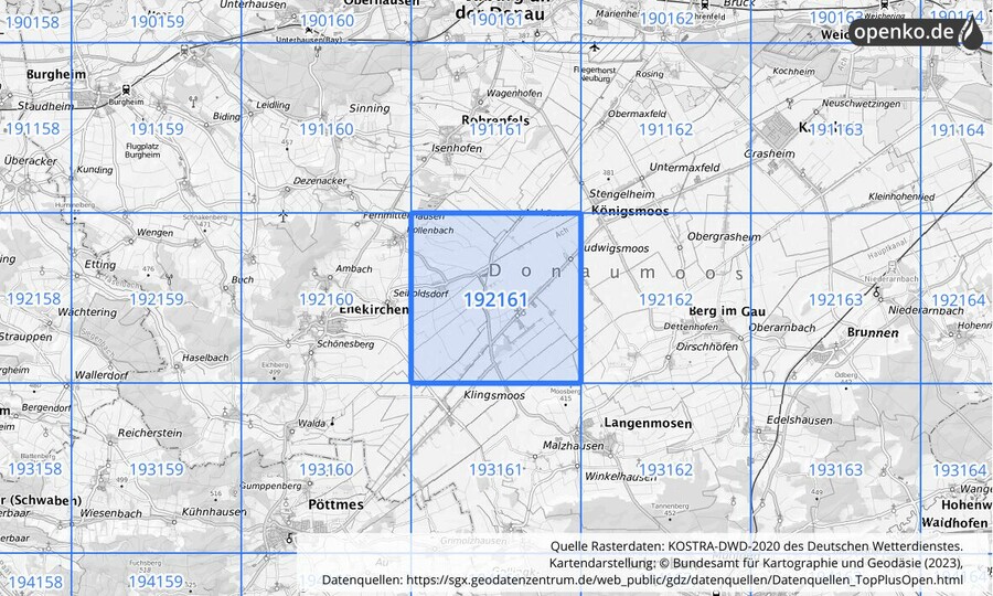 Übersichtskarte des KOSTRA-DWD-2020-Rasterfeldes Nr. 192161