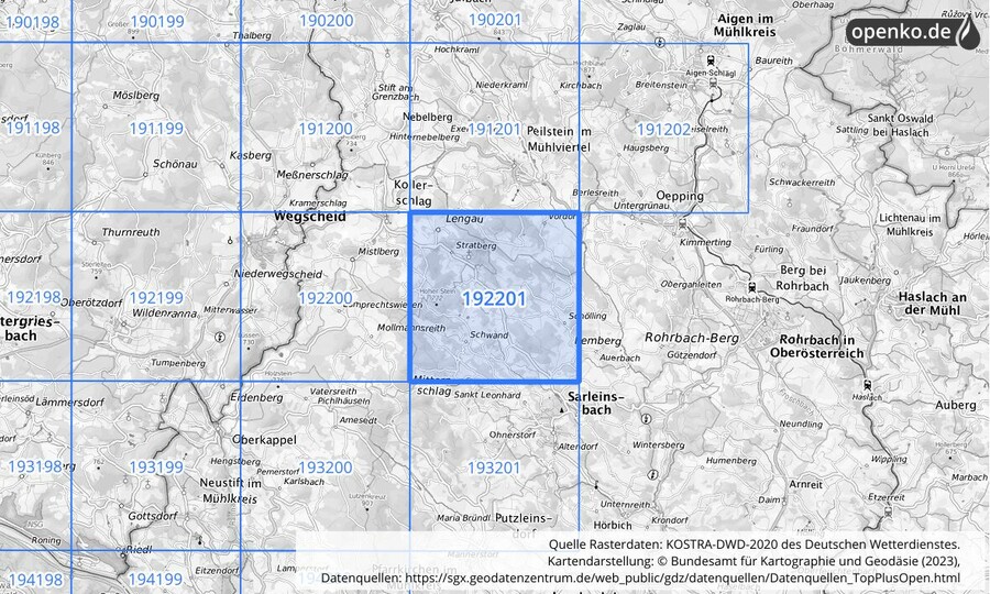 Übersichtskarte des KOSTRA-DWD-2020-Rasterfeldes Nr. 192201