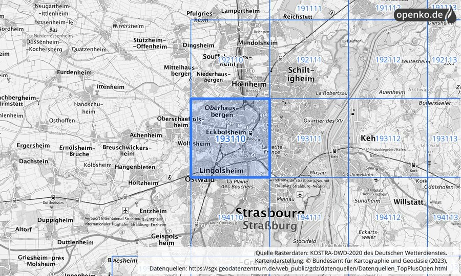 Übersichtskarte des KOSTRA-DWD-2020-Rasterfeldes Nr. 193110