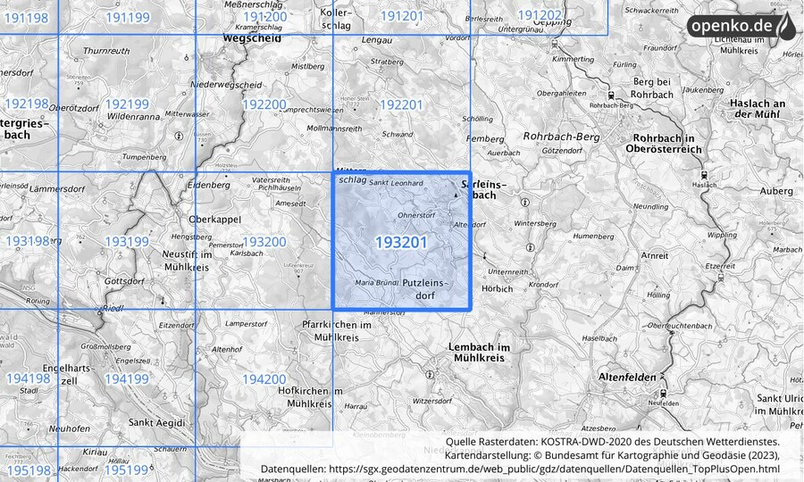 Übersichtskarte des KOSTRA-DWD-2020-Rasterfeldes Nr. 193201