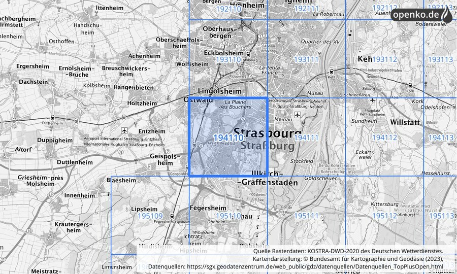 Übersichtskarte des KOSTRA-DWD-2020-Rasterfeldes Nr. 194110