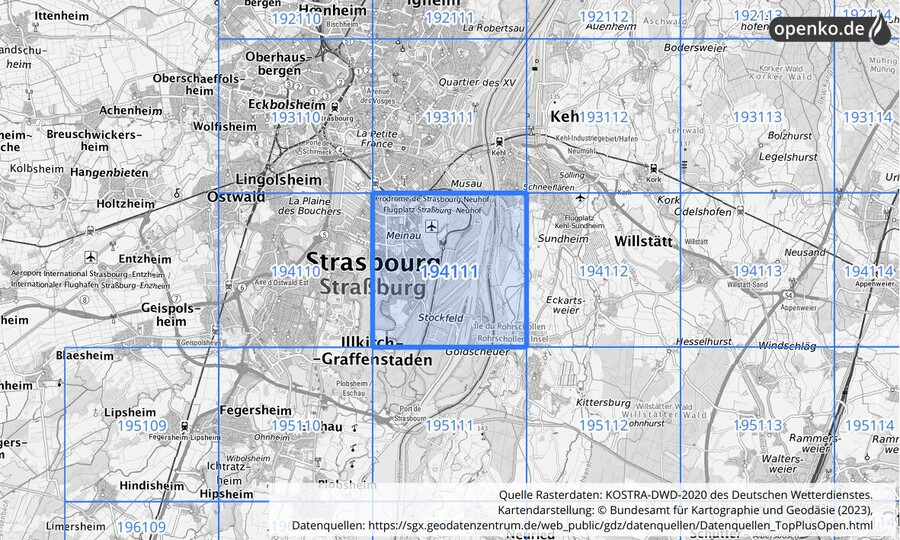 Übersichtskarte des KOSTRA-DWD-2020-Rasterfeldes Nr. 194111