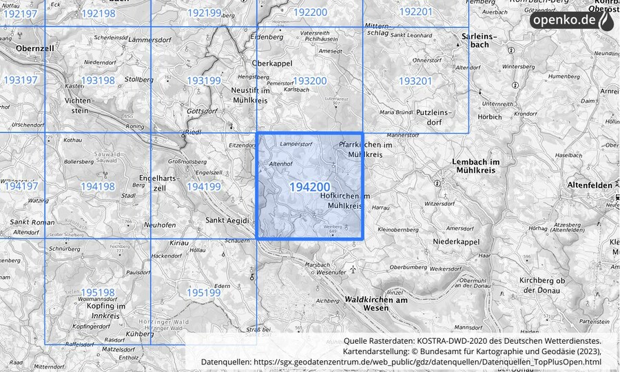 Übersichtskarte des KOSTRA-DWD-2020-Rasterfeldes Nr. 194200