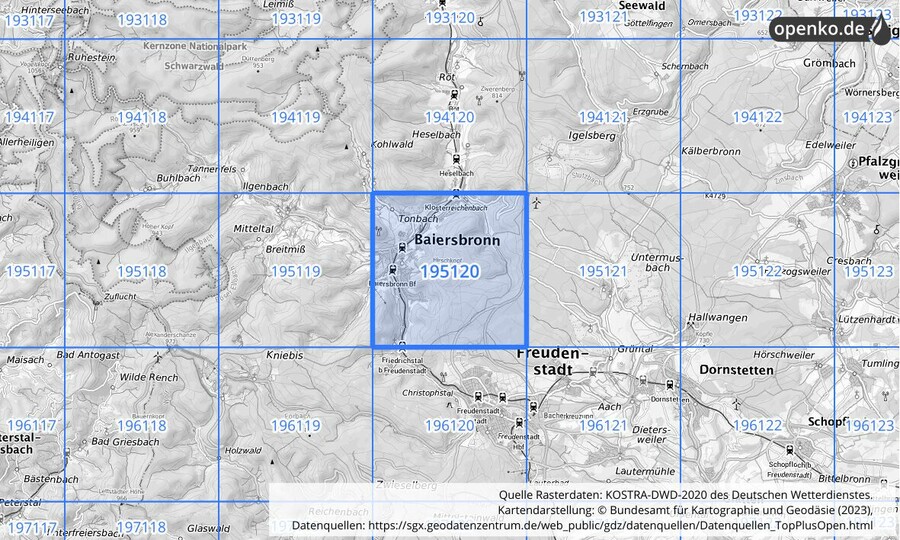 Übersichtskarte des KOSTRA-DWD-2020-Rasterfeldes Nr. 195120