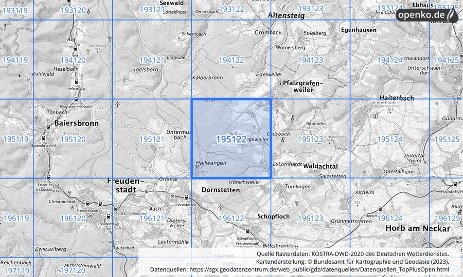 Übersichtskarte des KOSTRA-DWD-2020-Rasterfeldes Nr. 195122