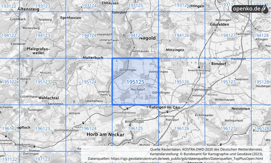 Übersichtskarte des KOSTRA-DWD-2020-Rasterfeldes Nr. 195125