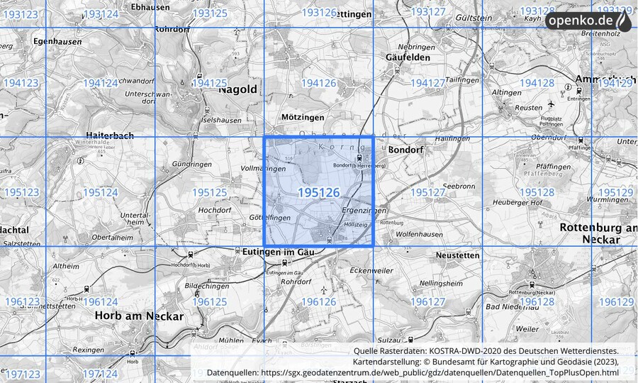 Übersichtskarte des KOSTRA-DWD-2020-Rasterfeldes Nr. 195126