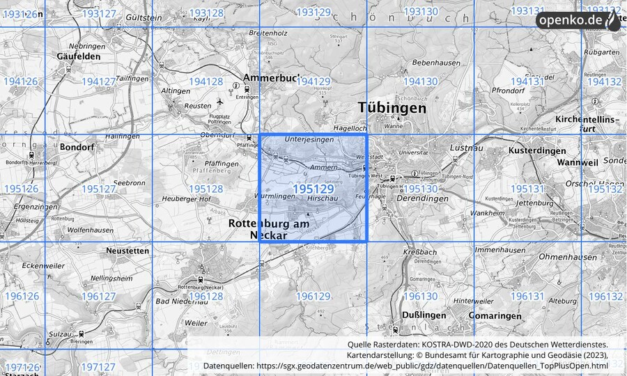 Übersichtskarte des KOSTRA-DWD-2020-Rasterfeldes Nr. 195129