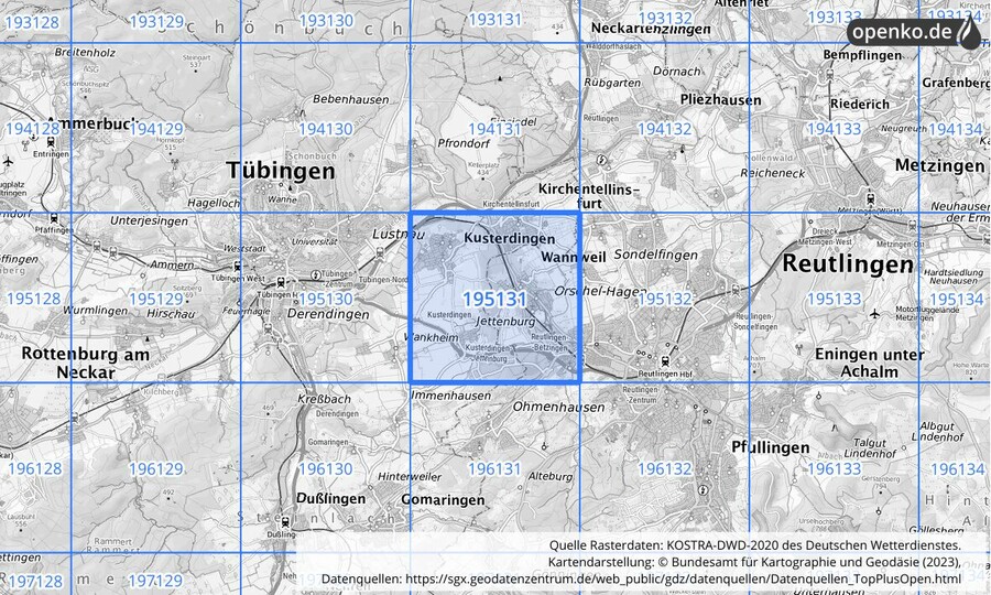 Übersichtskarte des KOSTRA-DWD-2020-Rasterfeldes Nr. 195131